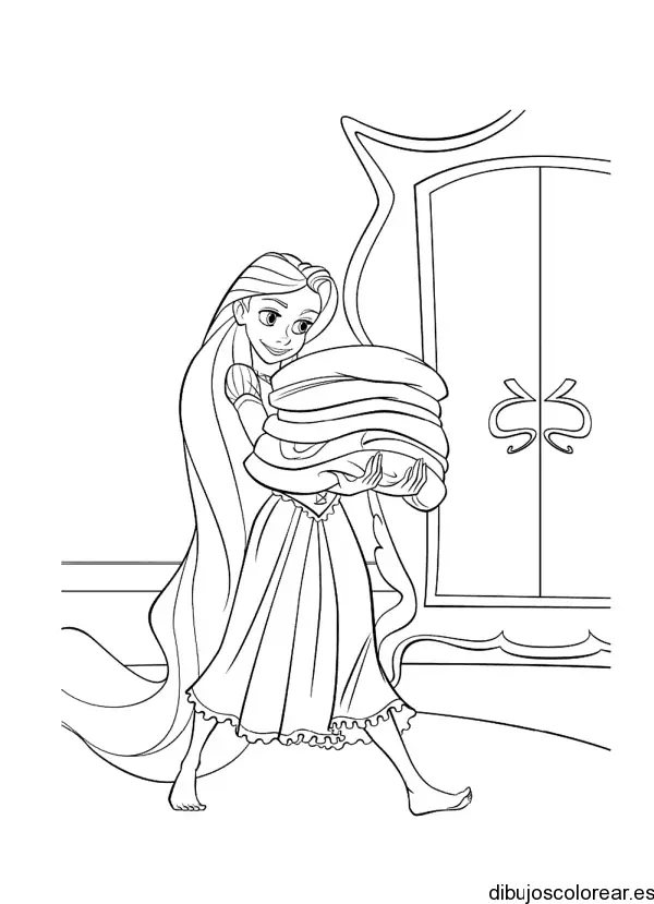 Dibujo de Rapunzel con su cabello para colorear