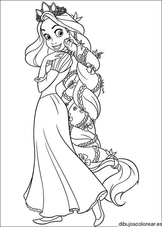 Dibujo de Rapunzel con trenza para colorear