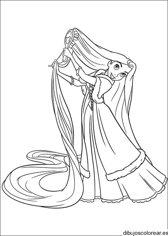 Dibujo de Rapunzel peinándose para colorear