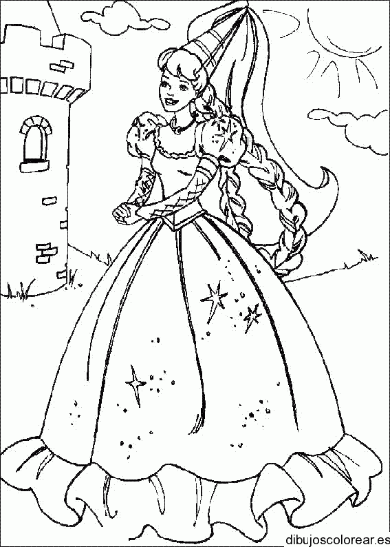Dibujo de Rapunzel y el castillo para colorear