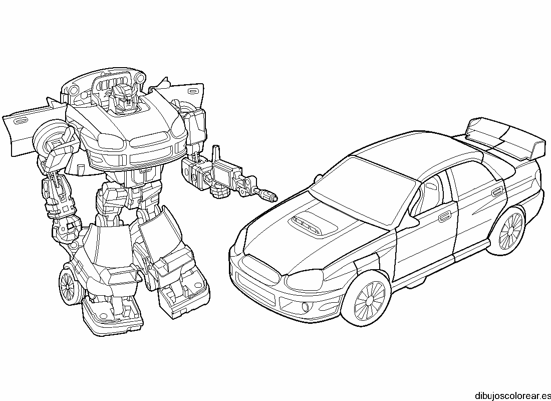 Dibujo de robot y coche para colorear