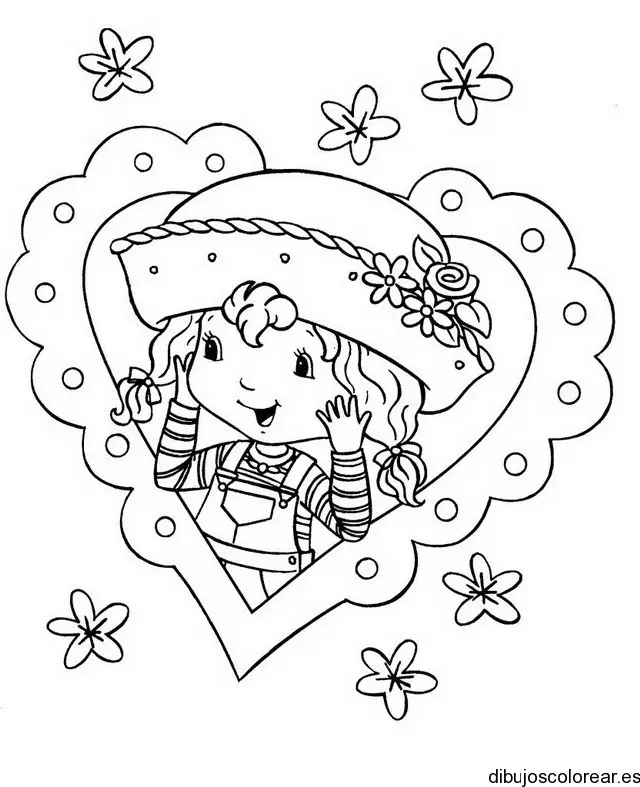 Dibujo de Rosita fresita en un corazón para colorear