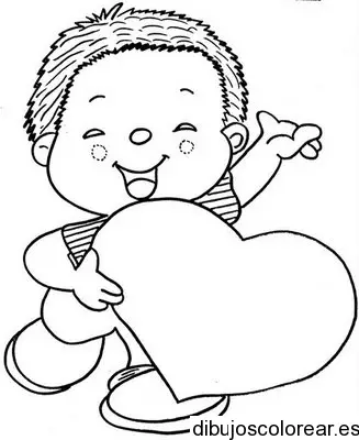 Dibujo de San Valentin niño con corazón para colorear