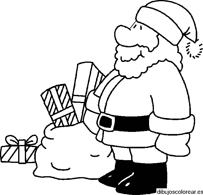 Dibujo de Santa Claus con sus regalos para colorear