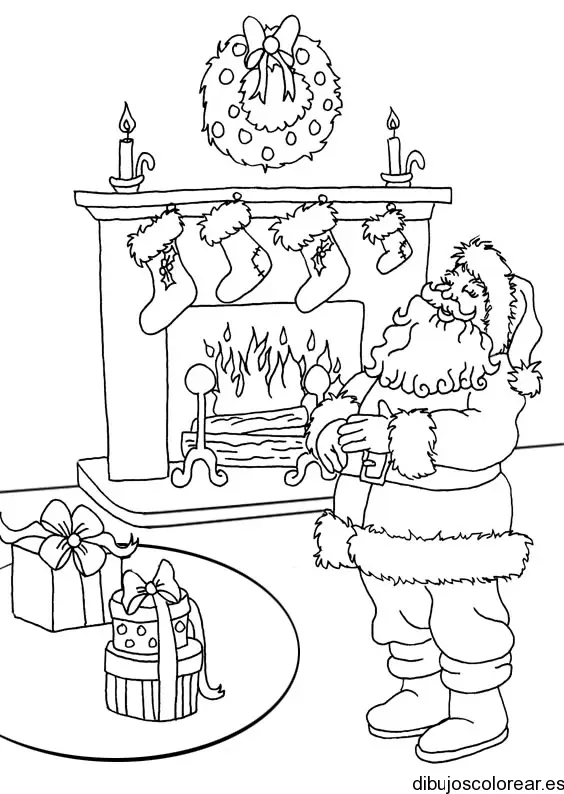 Dibujo de Santa Claus en la chimenea para colorear