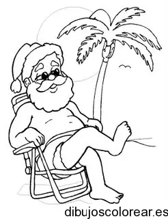 Dibujo de Santa Claus en la playa para colorear