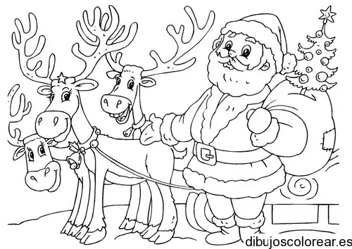 Dibujo de Santa Claus entregando regalos para colorear