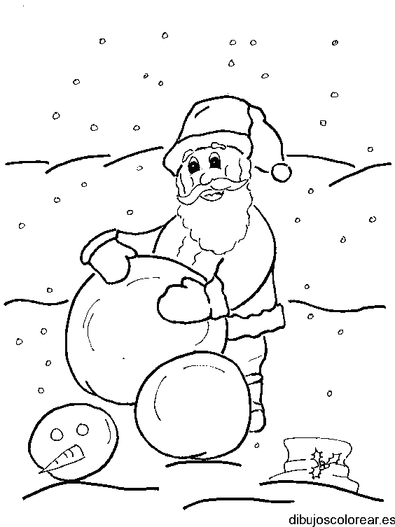 Dibujo de Santa Claus haciendo un hombre de nieve para colorear