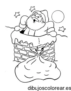 Dibujo de Santa Claus saliendo de chimenea para colorear