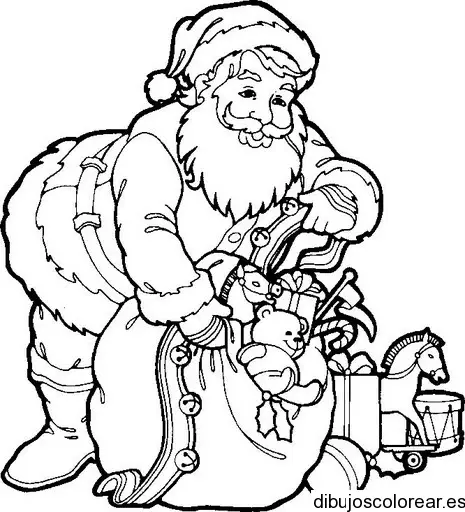Dibujo de Santa Claus y los juguetes para colorear
