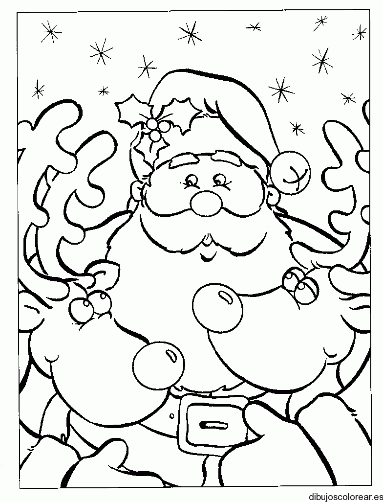 Dibujo de Santa Claus y los renos para colorear