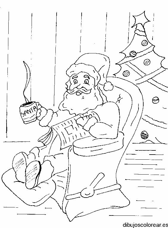 Dibujo de Santa Claus y su árbol navideño para colorear