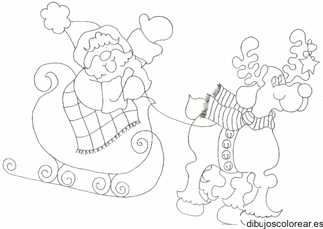 Dibujo de Santa Claus y su reno para colorear