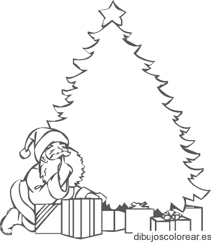 Dibujo de Santa Claus y un árbol de navidad para colorear