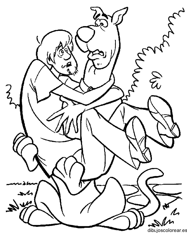 Dibujo de Scooby Doo cargando a Shaggy para colorear