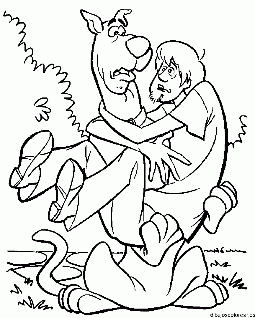 Dibujo de Scooby Doo con Shaggy en brazos para colorear