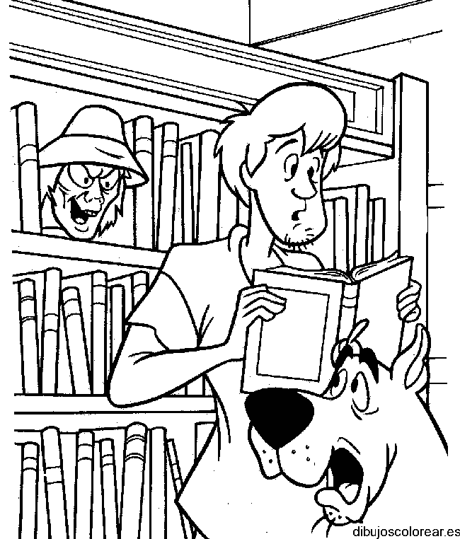 Dibujo de Scooby Doo en la biblioteca para colorear