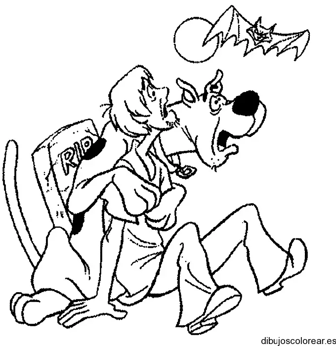 Dibujo de Scooby Doo y un murciélago para colorear