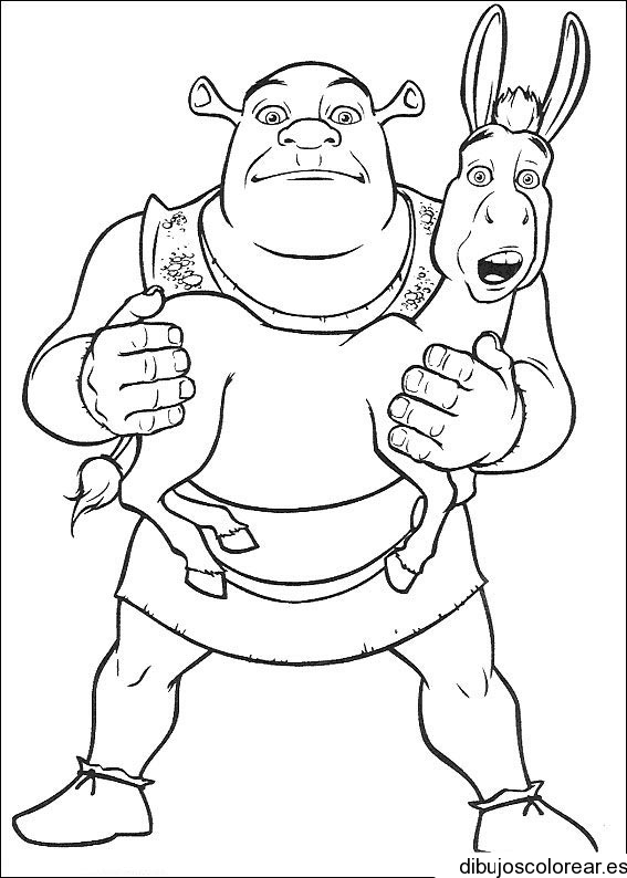 Dibujo de Shrek y burro asustados para colorear