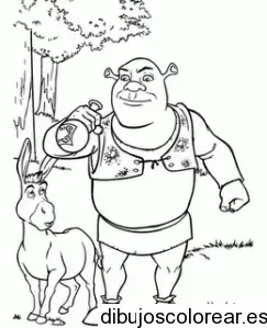 Dibujo de Shrek y Burro en el bosque para colorear