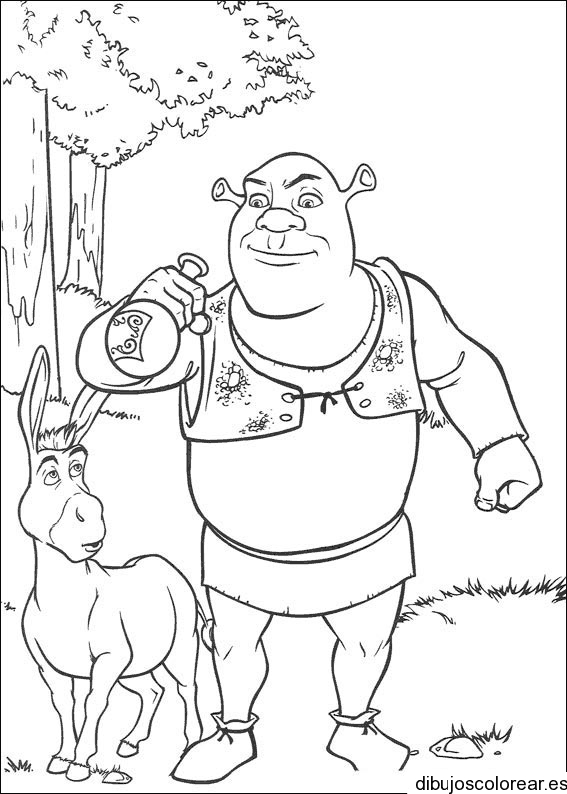 Dibujo de Shrek y burro paseando para colorear