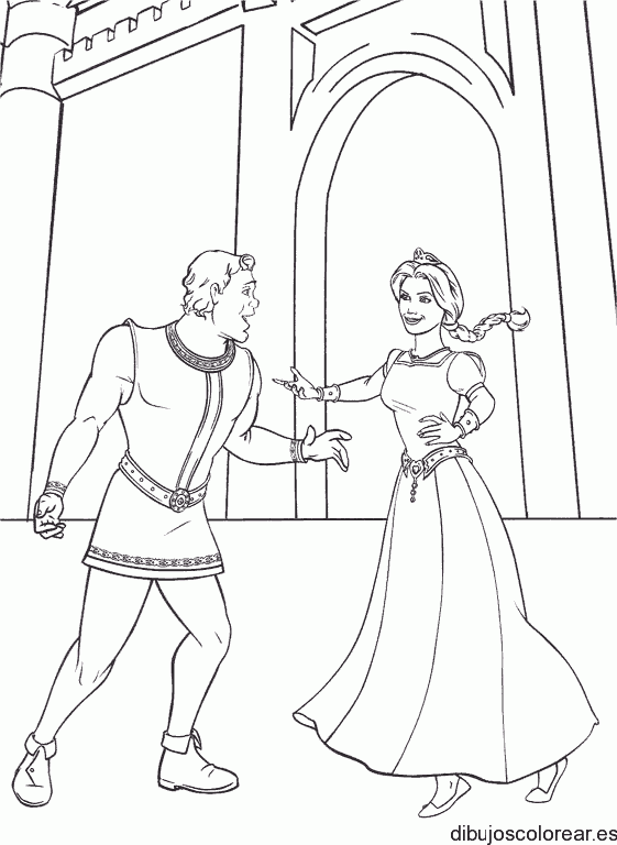 Dibujo de Shrek y Fiona bailando para colorear