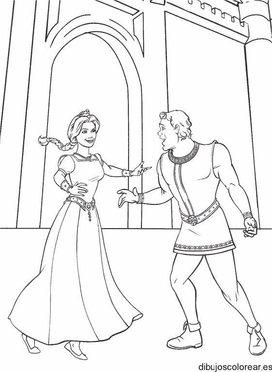 Dibujo de Shrek y Fiona para colorear