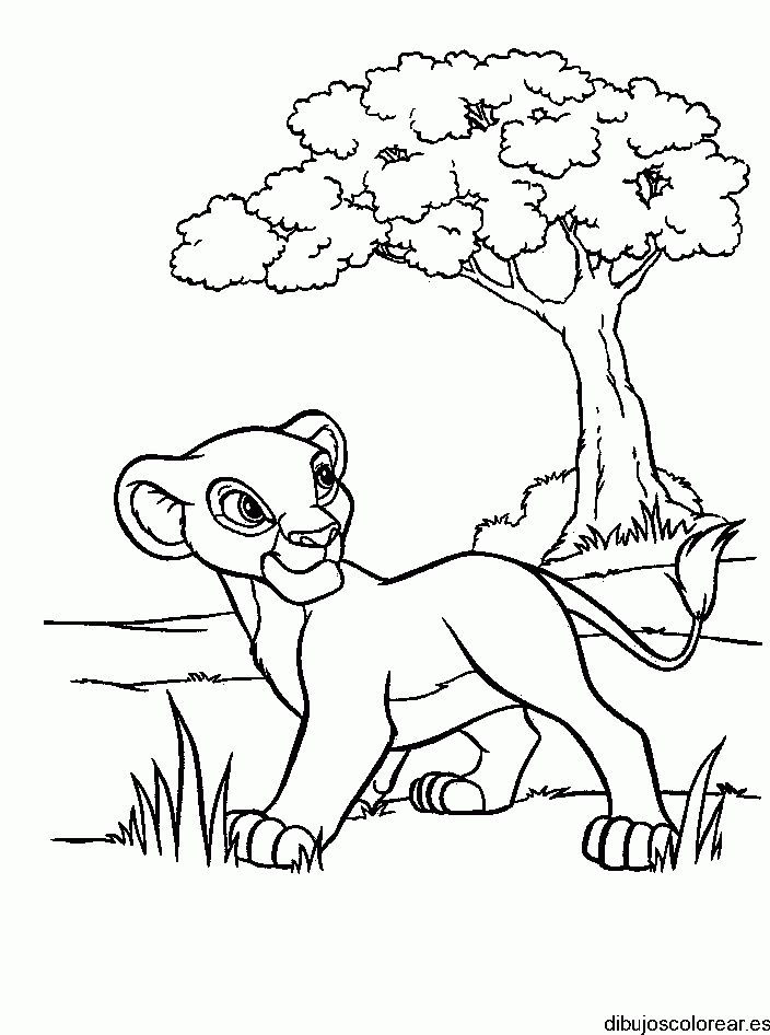Dibujo de Simba en el bosque para colorear
