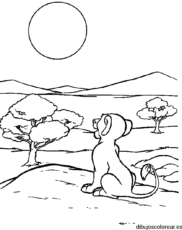 Dibujo de Simba viendo la luna para colorear