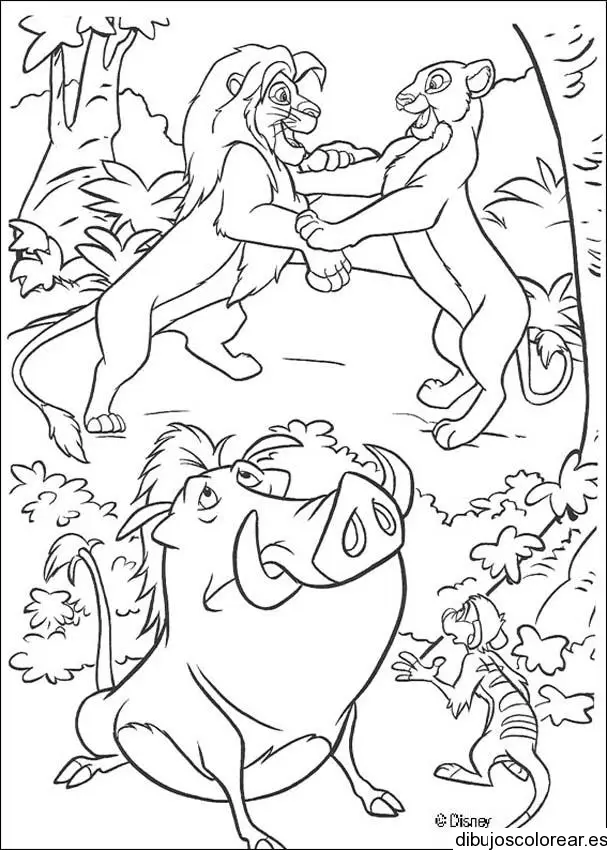 Dibujo de Simba y Nala riendo para colorear