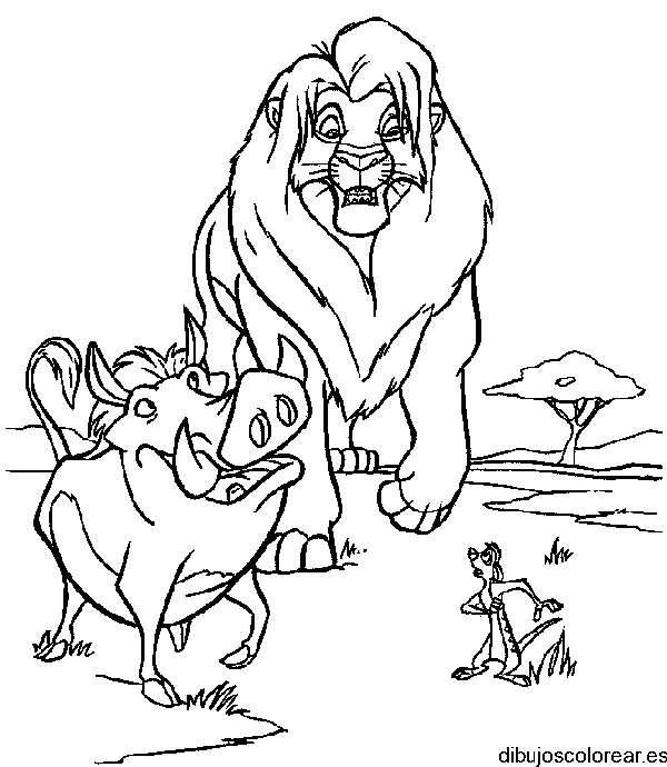 Dibujo de Simba y Pumba para colorear