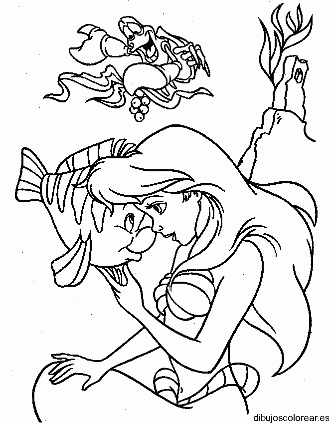 Dibujo de Sirenita con un pececito para colorear