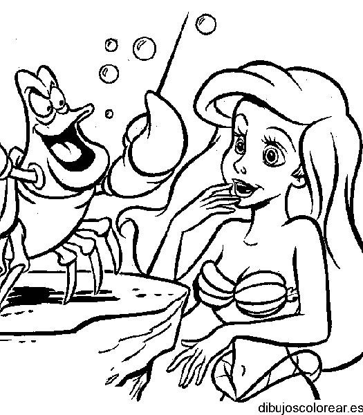 Dibujo de Sirenita y cangrejo para colorear