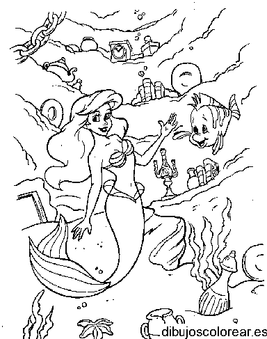 Dibujo de Sirenita y el pez Flounder para colorear