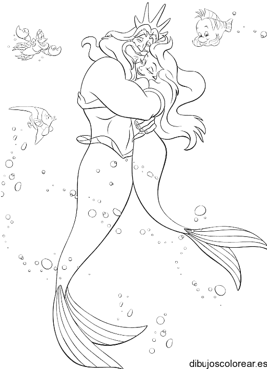 Dibujo de Sirenita y Zeus para colorear