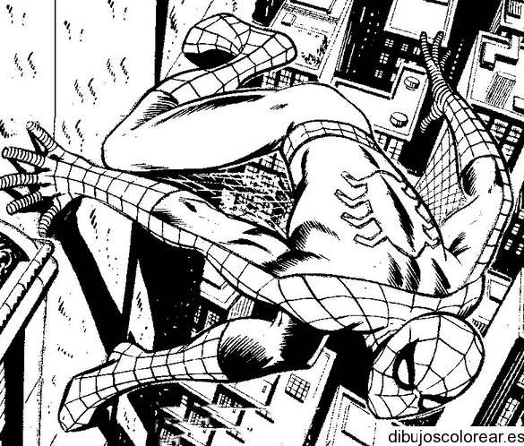 Dibujo de Spiderman en la ciudad para colorear