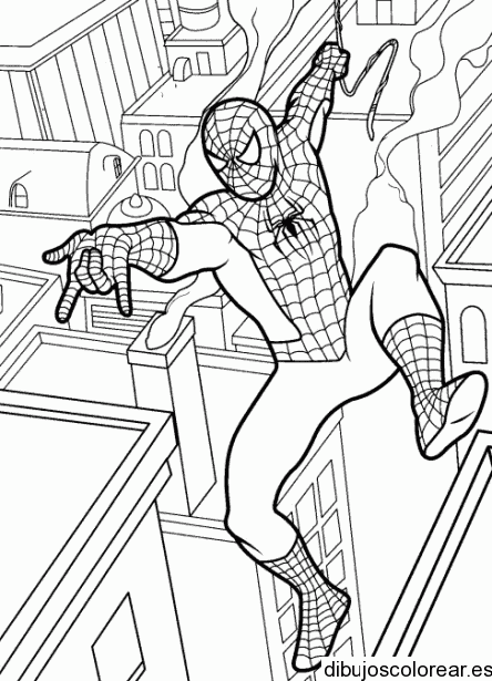 Dibujo de Spiderman en la ciudad para colorear