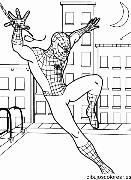 Dibujo de Spiderman en los tejados para colorear