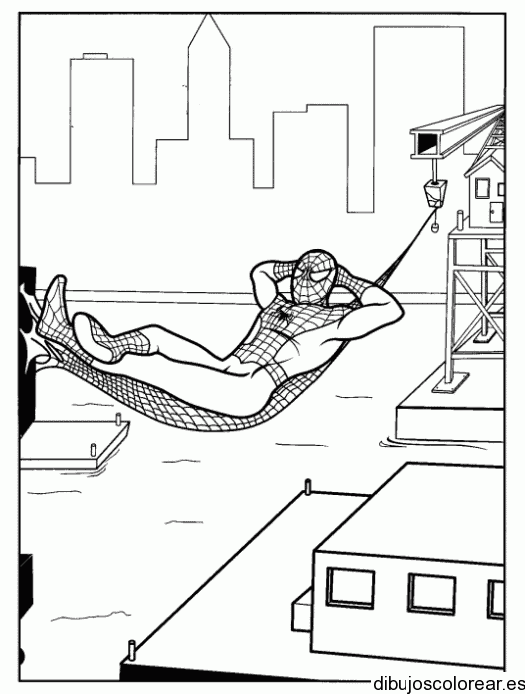 Dibujo de Spiderman en una hamaca para colorear