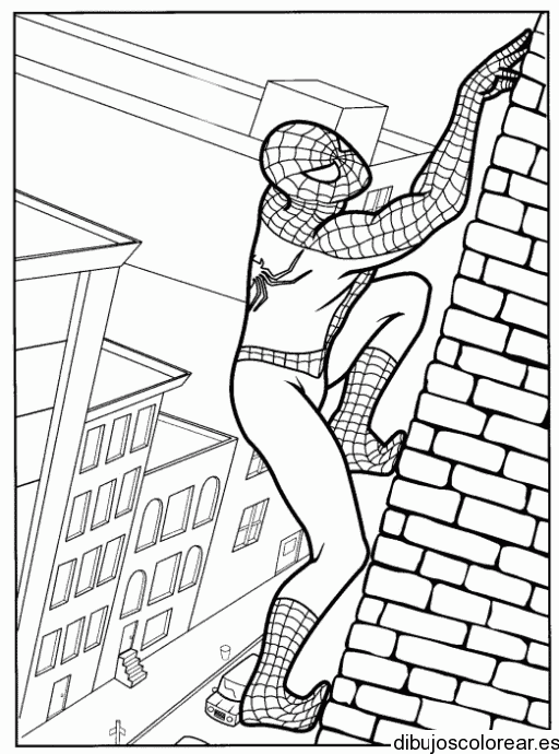 Dibujo de Spiderman escalando un edificio para colorear