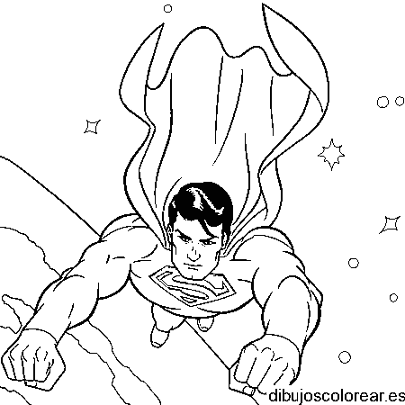 Dibujo de Supermán volando y estrellas para colorear