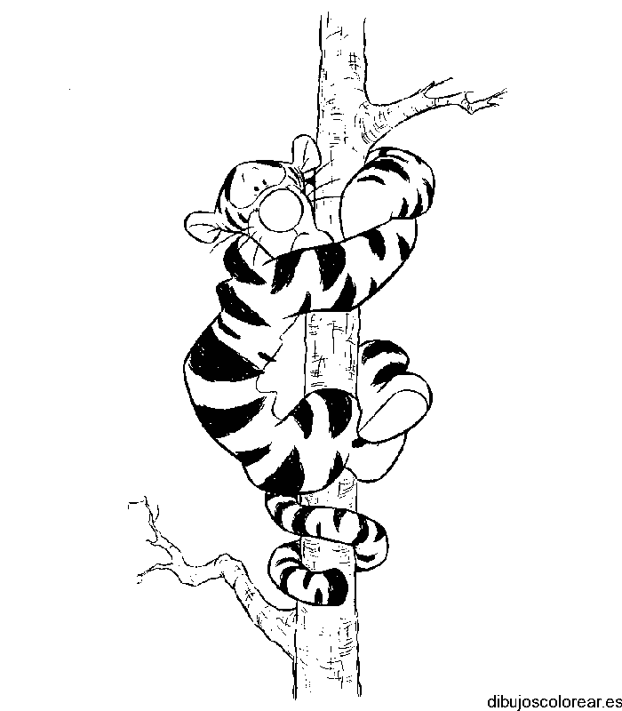 Dibujo de Tigger colgando de un árbol para colorear
