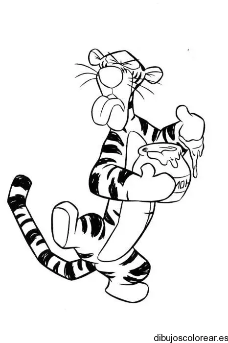 Dibujo de Tigger comiendo miel para colorear