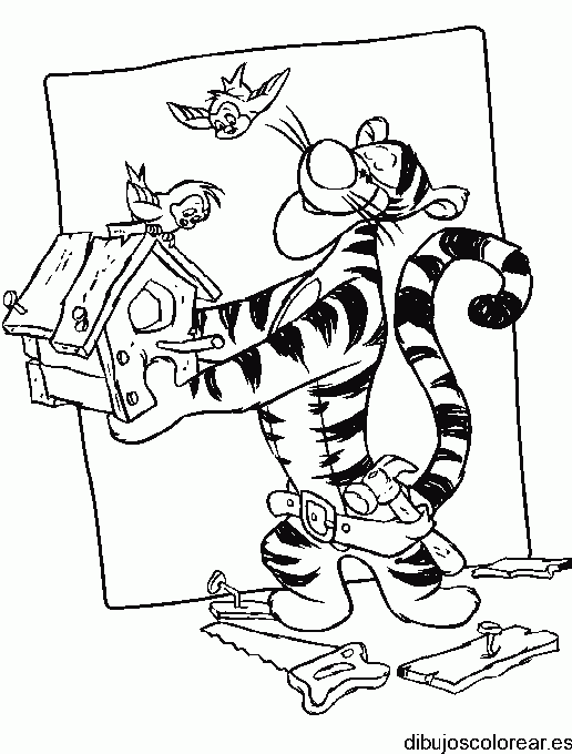 Dibujo de Tigger y aves para colorear