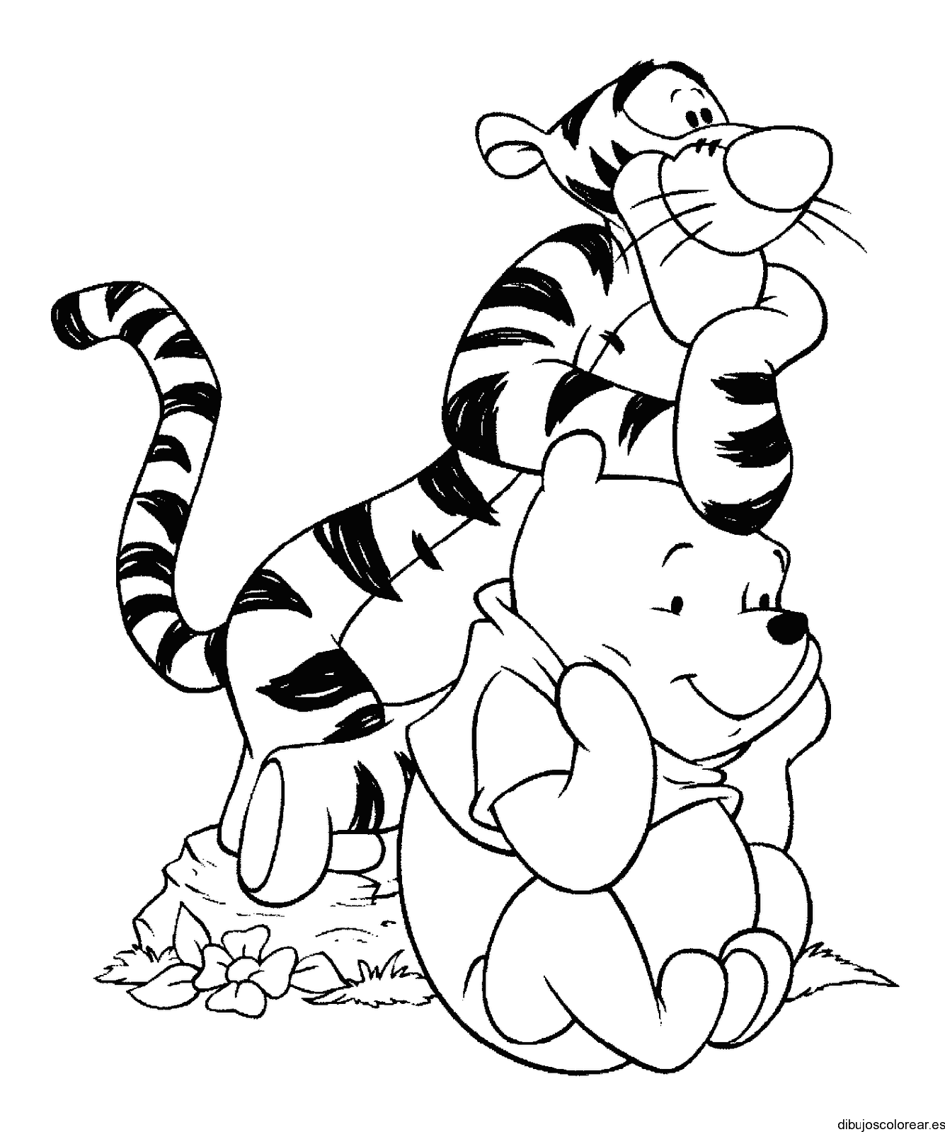 Dibujo de Tigger y Winnie en el césped para colorear