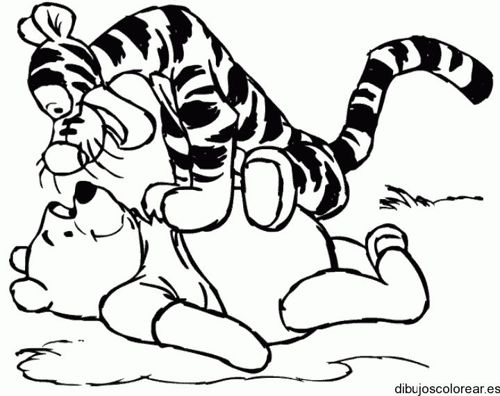 Dibujo de Tigger y Winnie Poh jugando para colorear