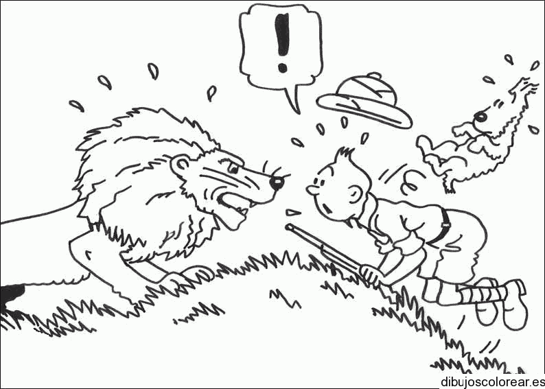 Dibujo de Tin Tin y un león para colorear