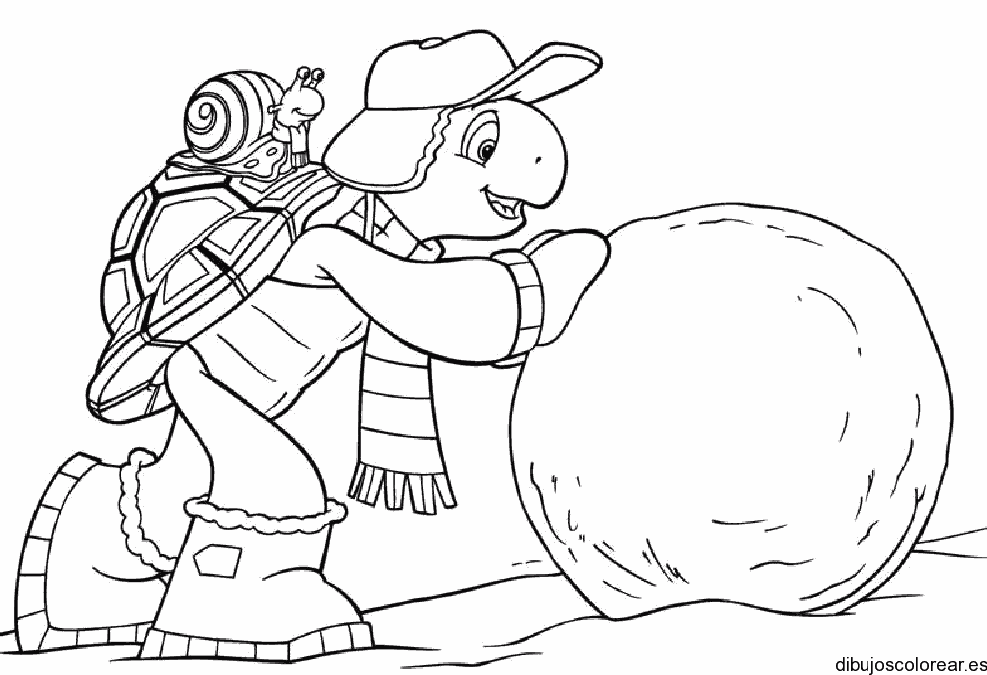 Dibujo de tortuga con un caracol para colorear