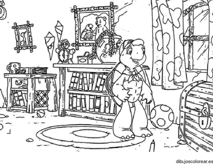 Dibujo de tortuga en el salón para colorear