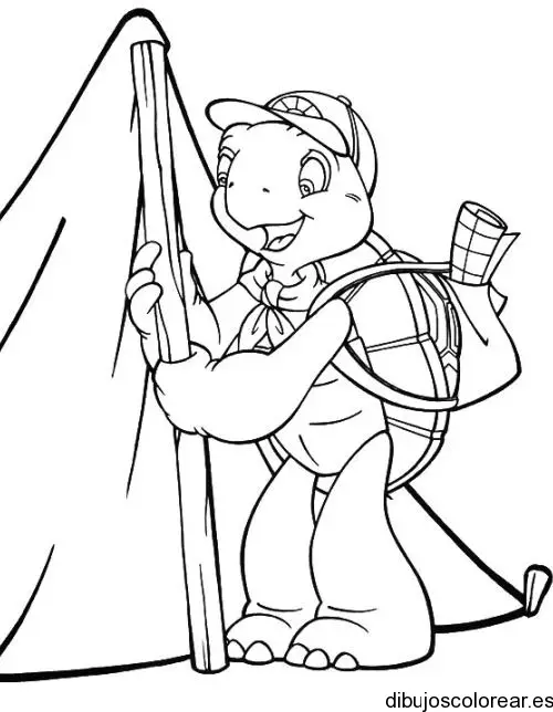 Dibujo de tortuga haciendo camping para colorear